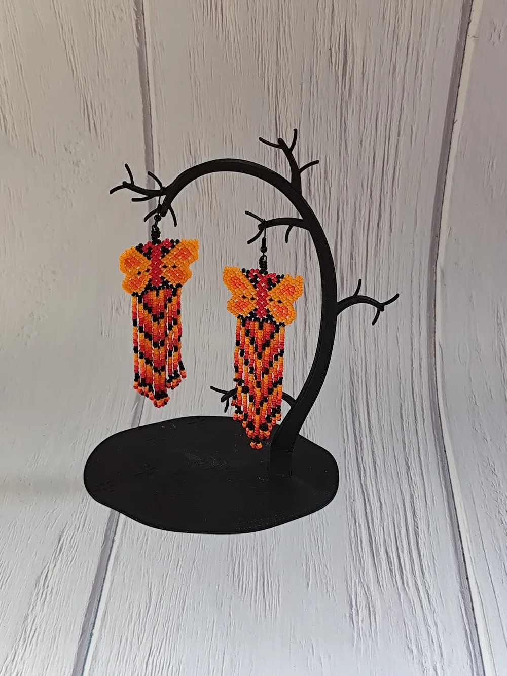 Yellow and Black Beaded Butterfly Fringe Earrings - Women Jewelry